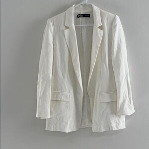 Zara Off-White Single-Button Notch-Lapel Blazer